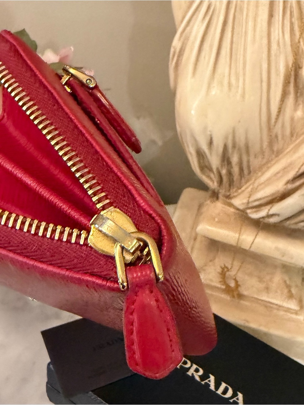 Prada Epi leather Red Textured Zip-Around Wallet with Gold Logo - Picture 11 of 17